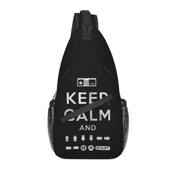 Keep Calm And Start Gaming Sling Bags for Cycling Camping Men Funny Controller Buttons Crossbody Chest Backpack Shoulder Daypack