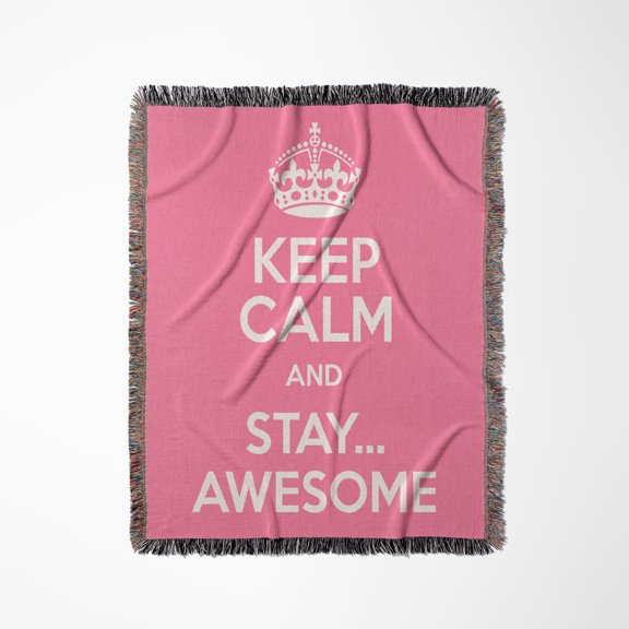 Keep Calm And Stay Awesome, Light Pink, Woven Blanket