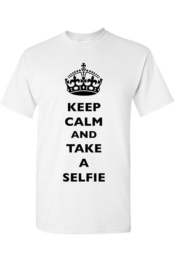 Keep Calm And Take A Selfie Crown King Camera Funny DT Adult T-Shirt Tee