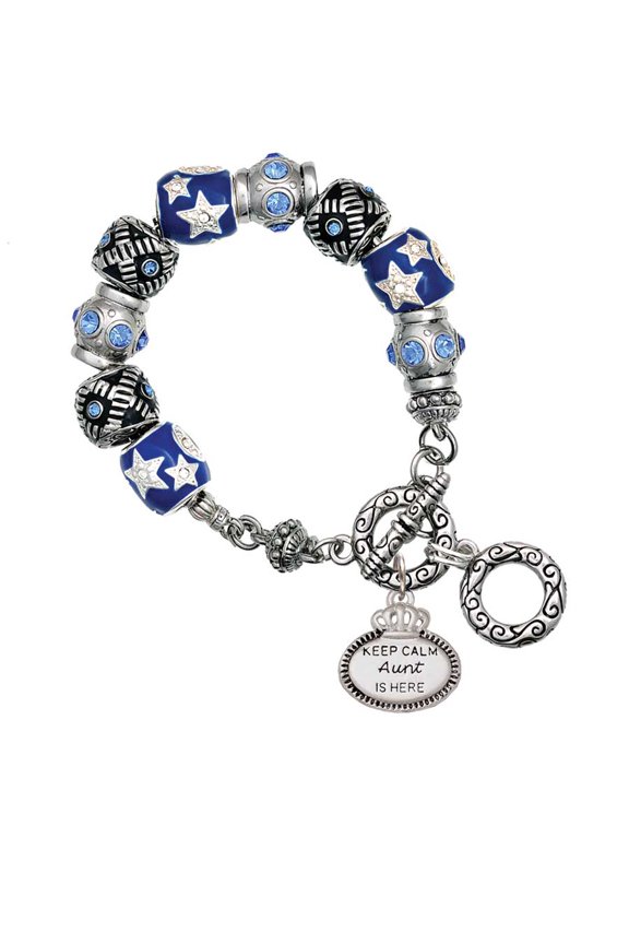 Keep Calm Aunt is Here Blue Moon Bead Charm Bracelet