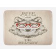 thumbnail image 1 of Keep Calm Bath Mat, Humorous Sketch of Wolf with Glasses and Be Smart Typography, Plush Bathroom Decor Mat with Non Slip Backing, 29.5" X 17.5", Pale Mustard Taupe, by Ambesonne, 1 of 2
