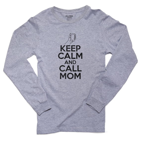 Keep Calm & Call Mom - College Funny Phone Men's Long Sleeve Grey T-Shirt
