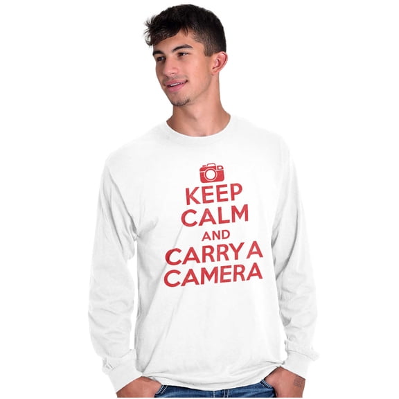 Keep Calm Carry A Camera Photographer Long Sleeve TShirt Men Women Brisco Brands S