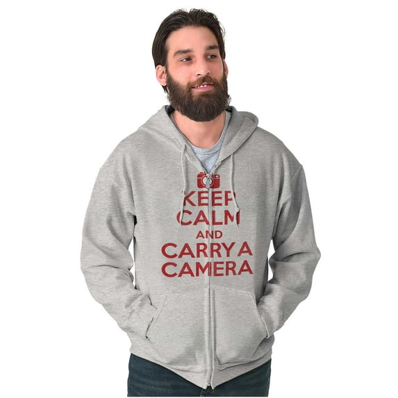 Keep Calm Carry A Camera Photographer Unisex Fleece Graphic Zip Up Hoodie Brisco Brands 3X