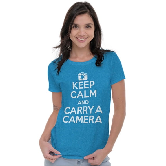 Keep Calm Carry A Camera Photographer Womens Fitted Plus Size Graphic Tee Brisco Brands 2X