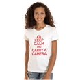 thumbnail image 1 of Keep Calm Carry A Camera Photographer Womens Slim Fit Graphic Tee Brisco Brands X, 1 of 5