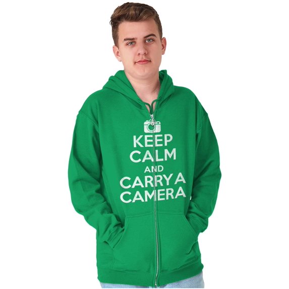 Keep Calm Carry A Camera Photographer Zip Up Hoodie Men's Women's Brisco Brands 2X