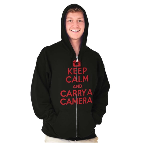 Keep Calm Carry A Camera Photographer Zip Up Hoodie Men's Women's Brisco Brands L