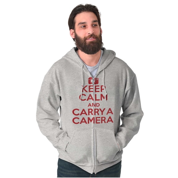 Keep Calm Carry A Camera Photographer Zip Up Hoodie Men's Women's Brisco Brands X