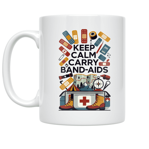 Keep Calm Carry Band-Aids - Outdoor First Aid Enthusiast - 11 oz Ceramic Coffee Mug