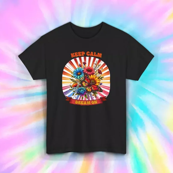 Keep Calm Dream On T-Shirt Psychedelic Butterfly Graphic Tee Unisex Tee