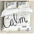thumbnail image 1 of Keep Calm Duvet Cover Set, Positive Cursive Smile Words with Pastel Tone Floral Ornaments, Decorative 3 Piece Bedding Set with 2 Pillow Shams, King Size, Charcoal Grey Cream, by Ambesonne, 1 of 3