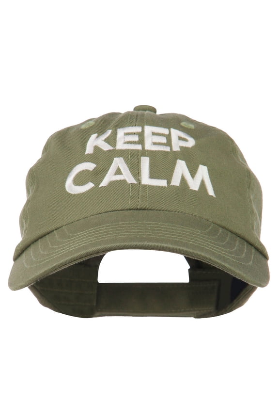 Keep Calm Embroidered Low Profile Washed Cap - Olive OSFM