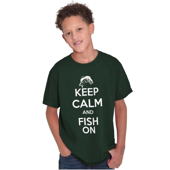 Keep Calm Fish On Fishing Enthusiast Boys Kids T Shirt Tees Tops Teen Brisco Brands L