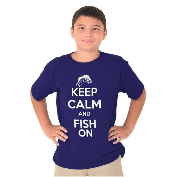 Keep Calm Fish On Fishing Enthusiast Boys Kids T Shirt Tees Tops Teen Brisco Brands X