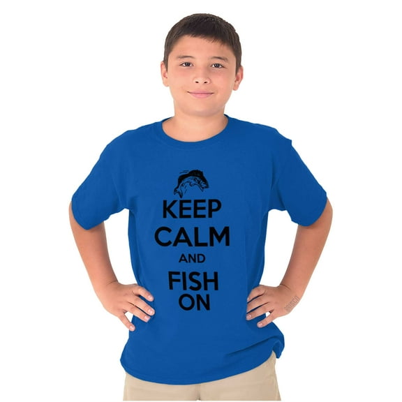Keep Calm Fish On Fishing Enthusiast Boys Kids T Shirt Tees Tops Teen Brisco Brands X