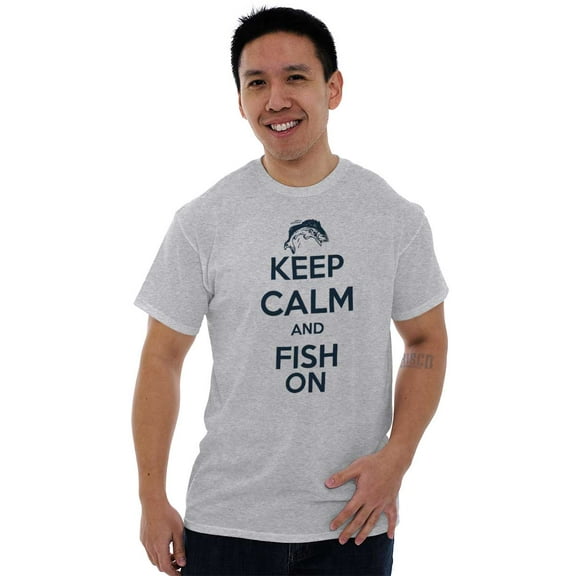 Keep Calm Fish On Fishing Enthusiast Men's Big & Tall Crewneck Graphic Tee Brisco Brands 3X