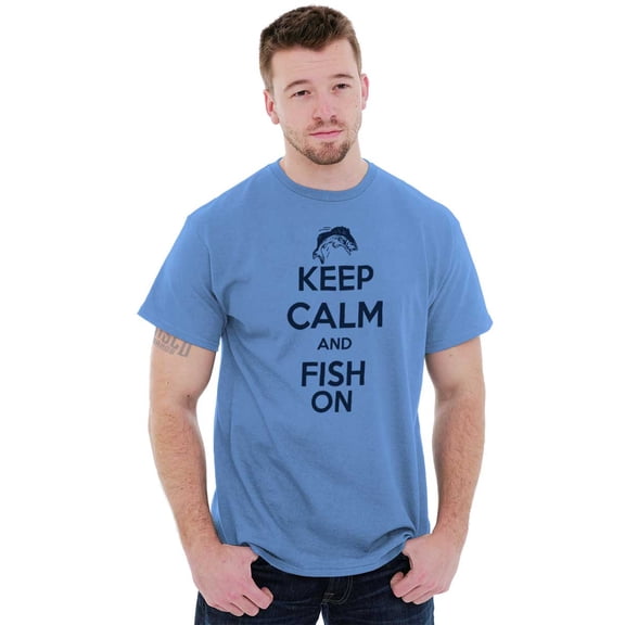 Keep Calm Fish On Fishing Enthusiast Men's Big & Tall Crewneck Graphic Tee Brisco Brands 2X