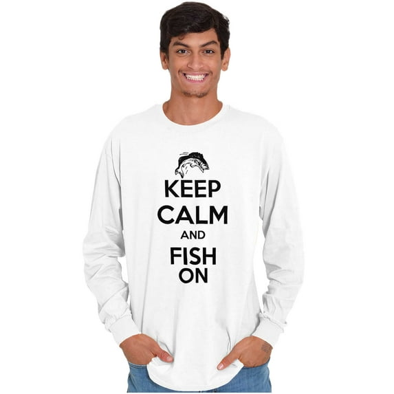 Keep Calm Fish On Fishing Enthusiast Men's Long Sleeve Tee T Shirt Brisco Brands M