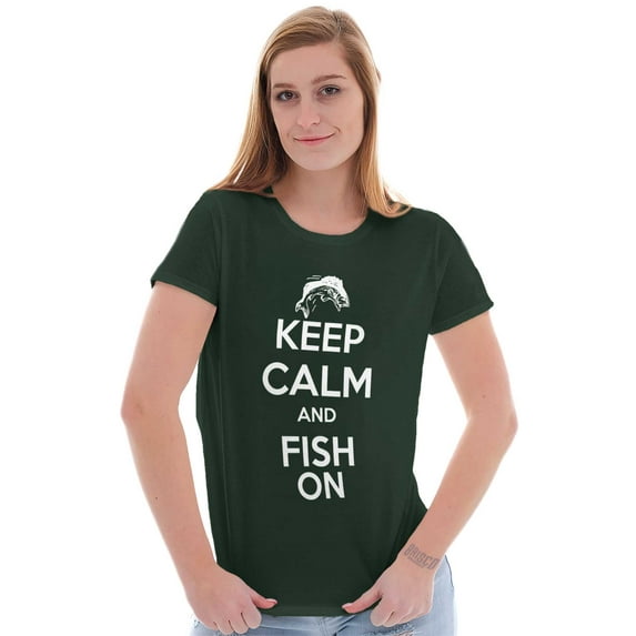 Keep Calm Fish On Fishing Enthusiast Women's T Shirt Ladies Tee Brisco Brands 2X