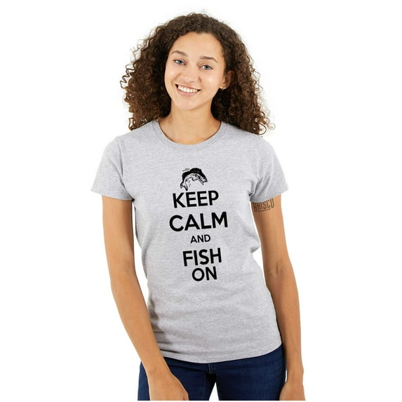 Keep Calm Fish On Fishing Enthusiast Womens Slim Fit Graphic Tee Brisco Brands S