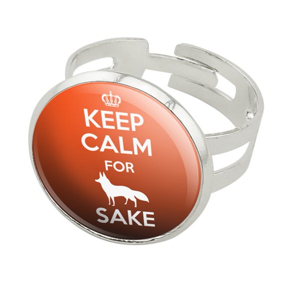 Keep Calm For Fox Sake Funny Silver Plated Adjustable Novelty Ring
