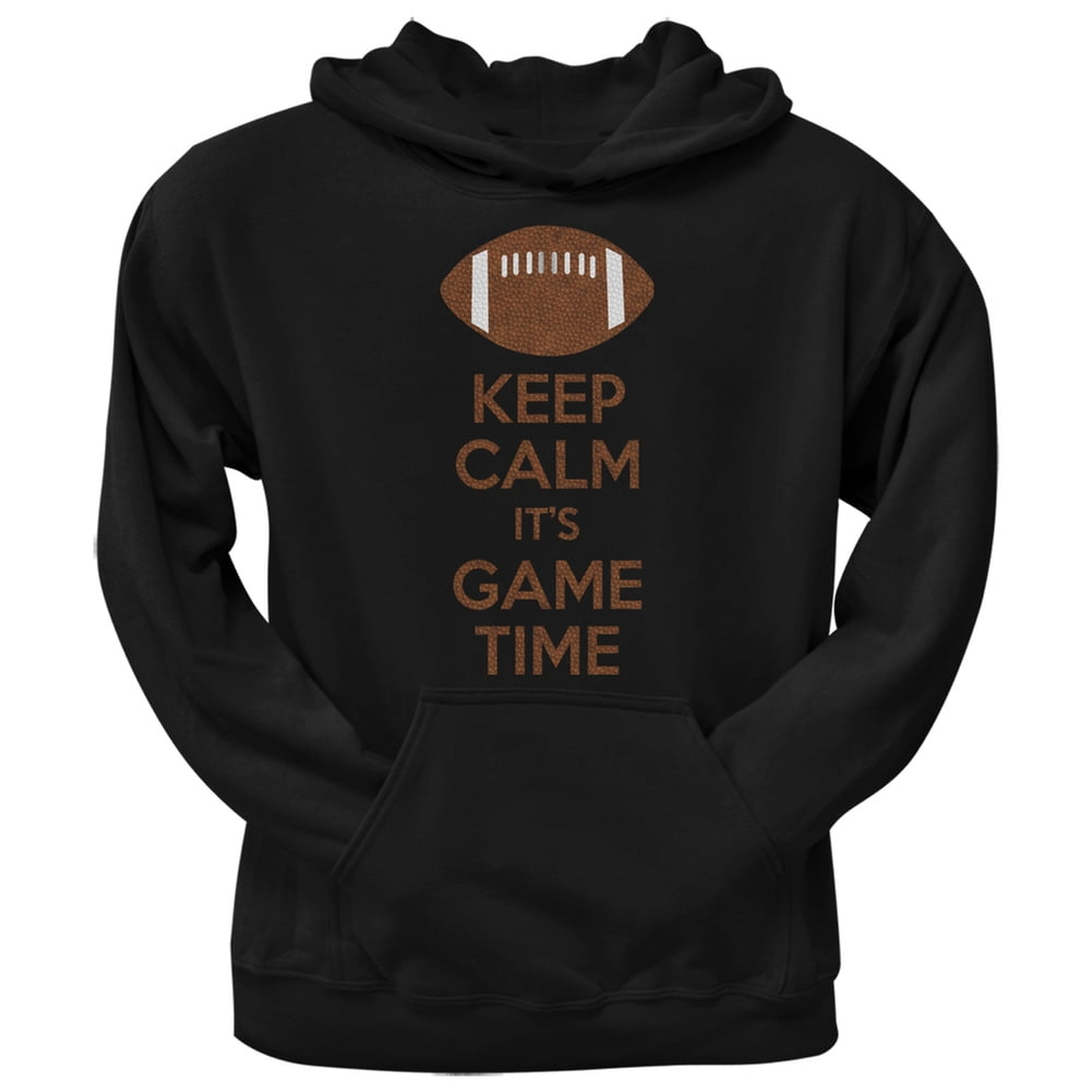 Keep Calm Game Time Football Black Adult Pullover Hoodie - Large