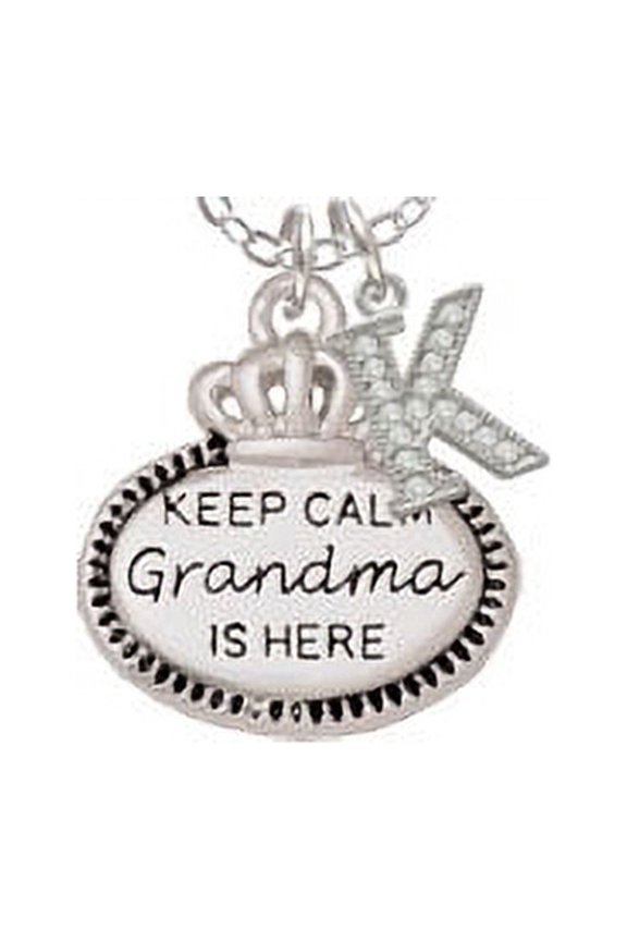 Keep Calm Grandma is Here - K - Crystal Initial Sophia Necklace, 18"+1"