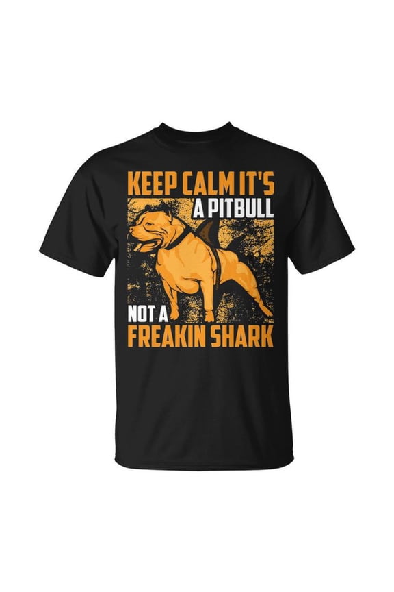 Keep Calm It’s a Pitbull Not Freakin Shark Graphic Tee Unisex Adult Cotton T-Shirt Funny Dog Lover Design Comfortable Casual Wear for Pitbull Owners, Size XL, Color Black
