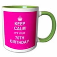 thumbnail image 1 of 3drose, Keep Calm Its Your 70th Birthday Hot Pink Girly Girls Stay Calm and Carry on About Turning 70 Humor, 11oz Two-tone Green Mug, 1 of 6