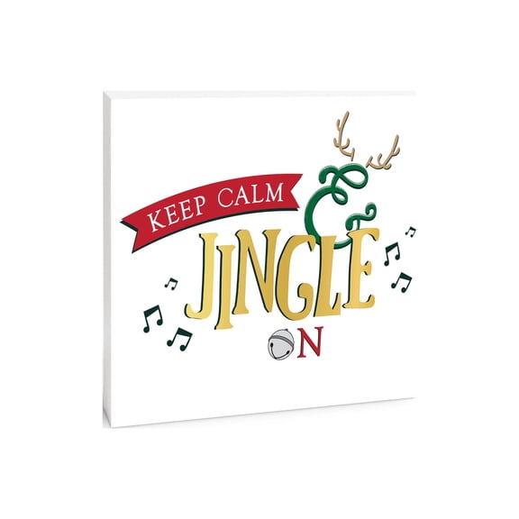 Keep Calm Jingle On Red Green Music Notes 10 x 10 Wood Tabletop Sign Plaque