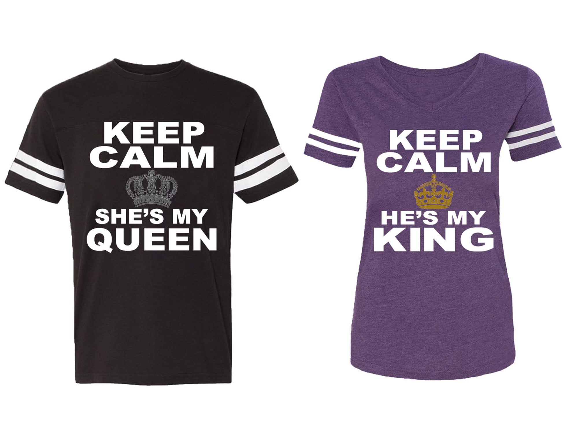 Keep Calm King Queen Matching Couple Cotton Jerseys (Men Black / Women