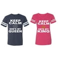thumbnail image 1 of Keep Calm King Queen Matching Couple Cotton Jerseys (Men Navy / Women Pink) (Men M / Women M), 1 of 3