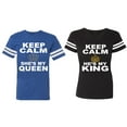 thumbnail image 1 of Keep Calm King Queen Matching Couple Cotton Jerseys (Men Royal / Women Black) (Men M / Women XXL), 1 of 3