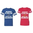 thumbnail image 1 of Keep Calm King Queen Matching Couple Cotton Jerseys (Men Royal / Women Red) (Men L / Women M), 1 of 3