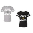 thumbnail image 1 of Keep Calm King Queen Unisex Couple Matching Cotton Jersey style T-Shirt Contrasting stripes on sleeves (Men Heather / Women Black) (Men S / Women S), 1 of 3