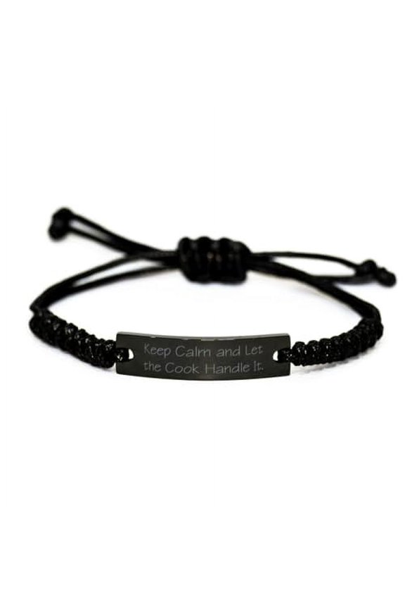 Keep Calm and Let the Cook Handle It. Black Rope Bracelet, Cook Engraved Bracelet, Inappropriate Gifts For Cook from Coworkers, Cooking tools, Gourmet foods, Cookbooks, Kitchen appliances, Baking