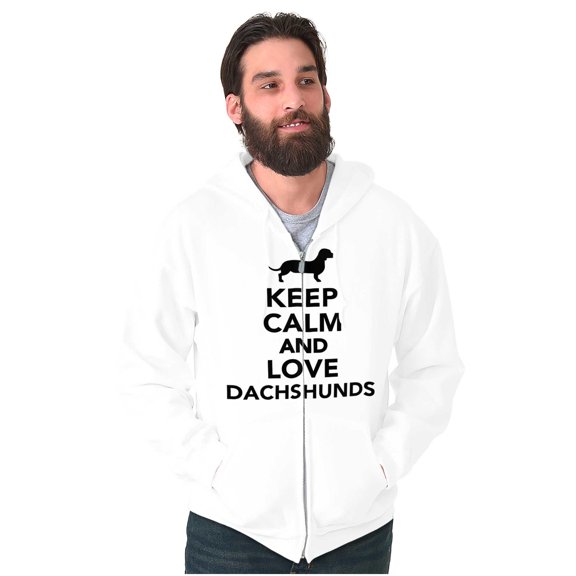 Keep Calm Love Dachshunds Dog Joke Unisex Fleece Graphic Zip Up Hoodie Brisco Brands 2X