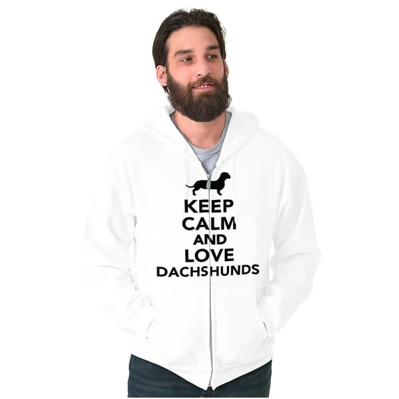 Keep Calm Love Dachshunds Dog Joke Unisex Fleece Graphic Zip Up Hoodie Brisco Brands 2X