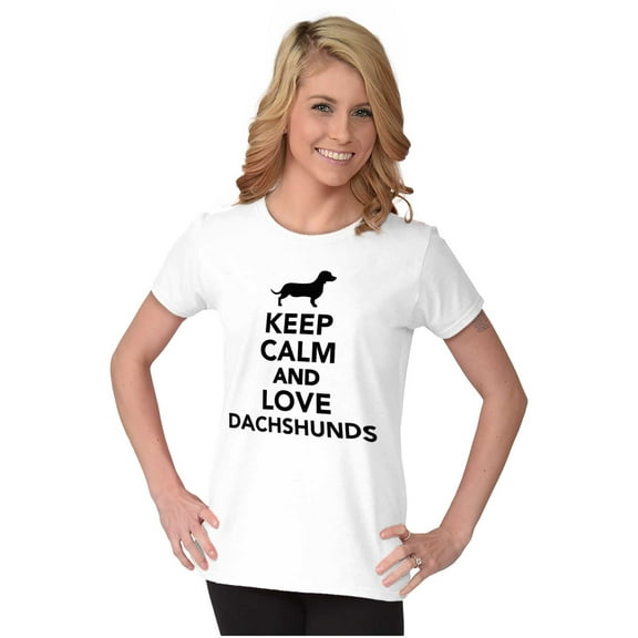 Keep Calm Love Dachshunds Dog Joke Womens Slim Fit Graphic Tee Brisco Brands S