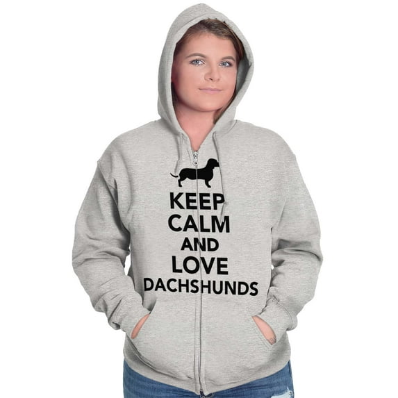 Keep Calm Love Dachshunds Dog Joke Zip Up Hoodie Men's Women's Brisco Brands S