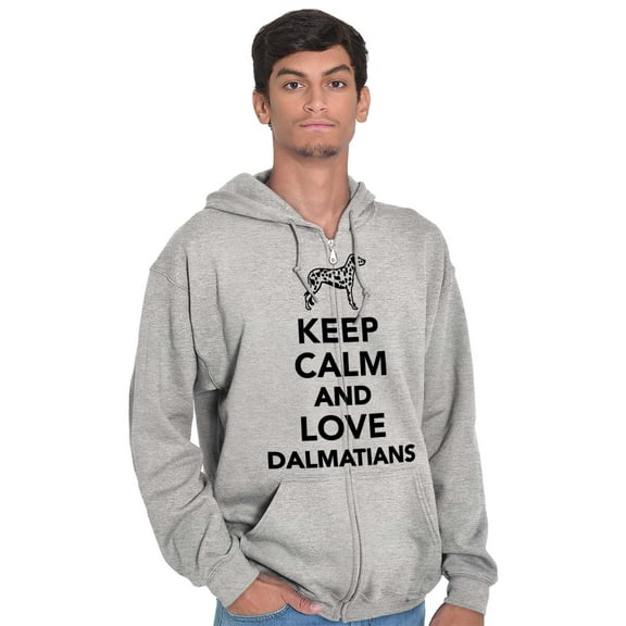 Keep Calm Love Dalmatians Dog Joke Unisex Fleece Graphic Zip Up Hoodie Brisco Brands 5X