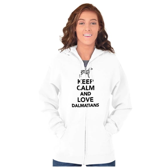 Keep Calm Love Dalmatians Dog Joke Zip Up Hoodie Men's Women's Brisco Brands M