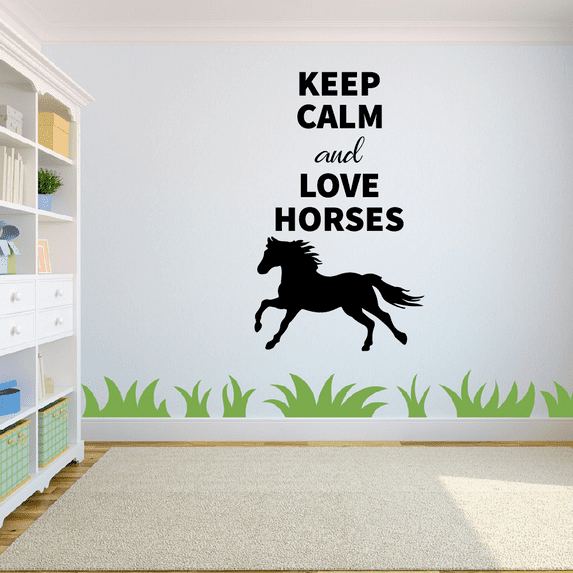 Keep Calm And Love Horses - Horse Quote Stallion Silhouette Stallion Mare Portrait Silhouette Vinyl Wall Art Sticker Decal Home Kids Room Boys Room Décoration Design Décor Decal Size (24x40 inch)