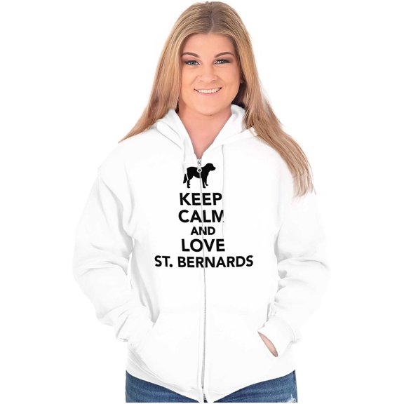 Keep Calm Love St Bernards Dog Joke Zip Up Hoodie Men's Women's Brisco Brands L