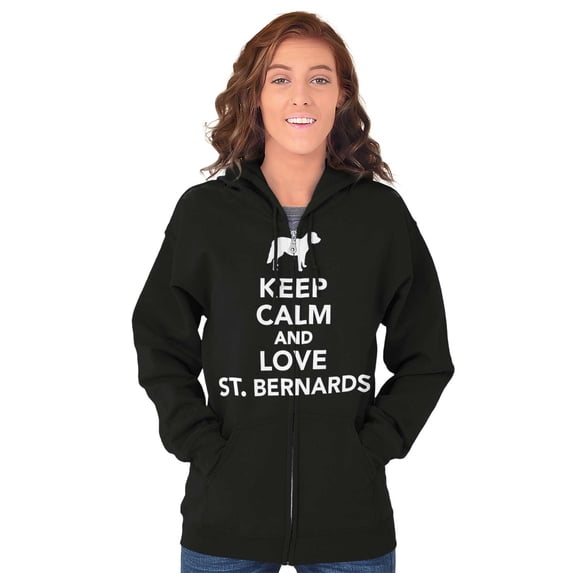 Keep Calm Love St Bernards Dog Joke Zip Up Hoodie Men's Women's Brisco Brands S