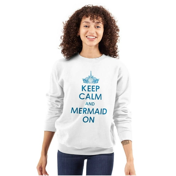 Keep Calm Mermaid On Beach Day Cute Women Crewneck Sweatshirt Brisco Brands X