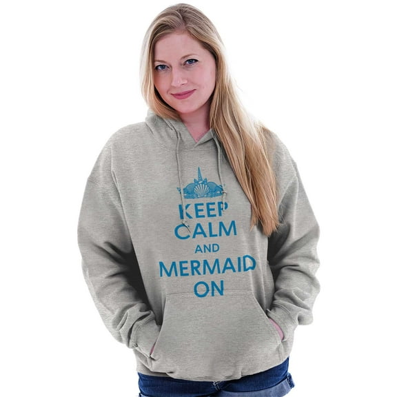 Keep Calm Mermaid On Beach Day Cute Women Plus Size Graphic Pullover Hoodie Brisco Brands 3X