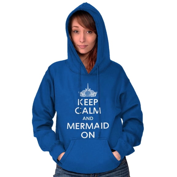 Keep Calm Mermaid On Beach Day Cute Women Plus Size Graphic Pullover Hoodie Brisco Brands 5X
