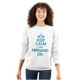 thumbnail image 1 of Keep Calm Mermaid On Beach Day Cute Women Plus Size Crewneck Sweatshirt Brisco Brands 3X, 1 of 5